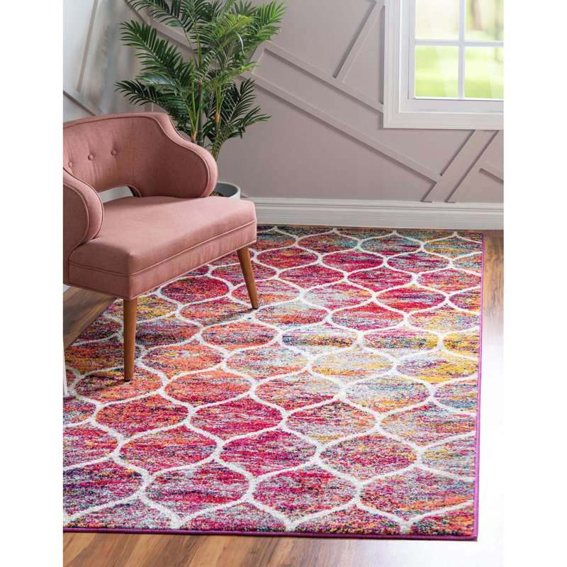 Llanet Geometric Area Rug, Rectangle 7'10" x 10', Multi Red