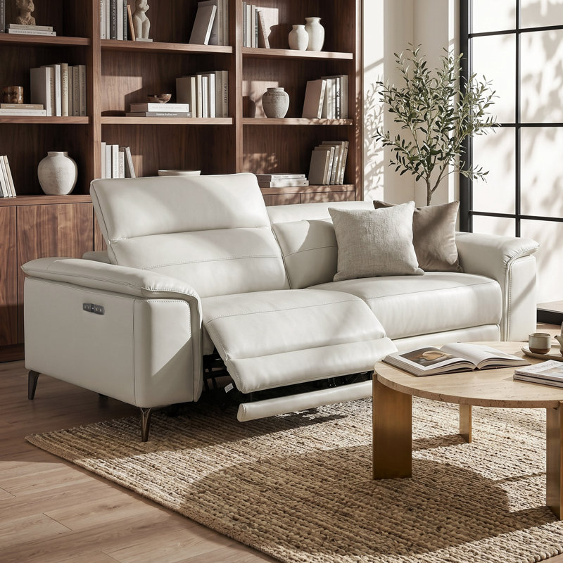 Causeuse inclinable en cuir Chelita, Taupe clair