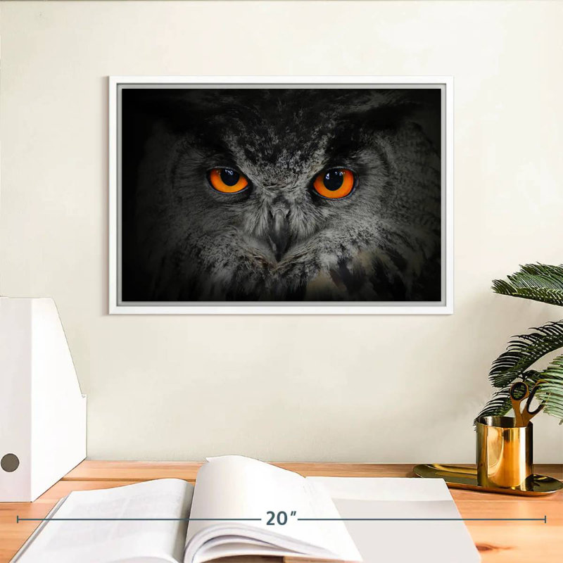 Hibou gris envoûtant, Cadre flottant blanc, 13 po x 9 po