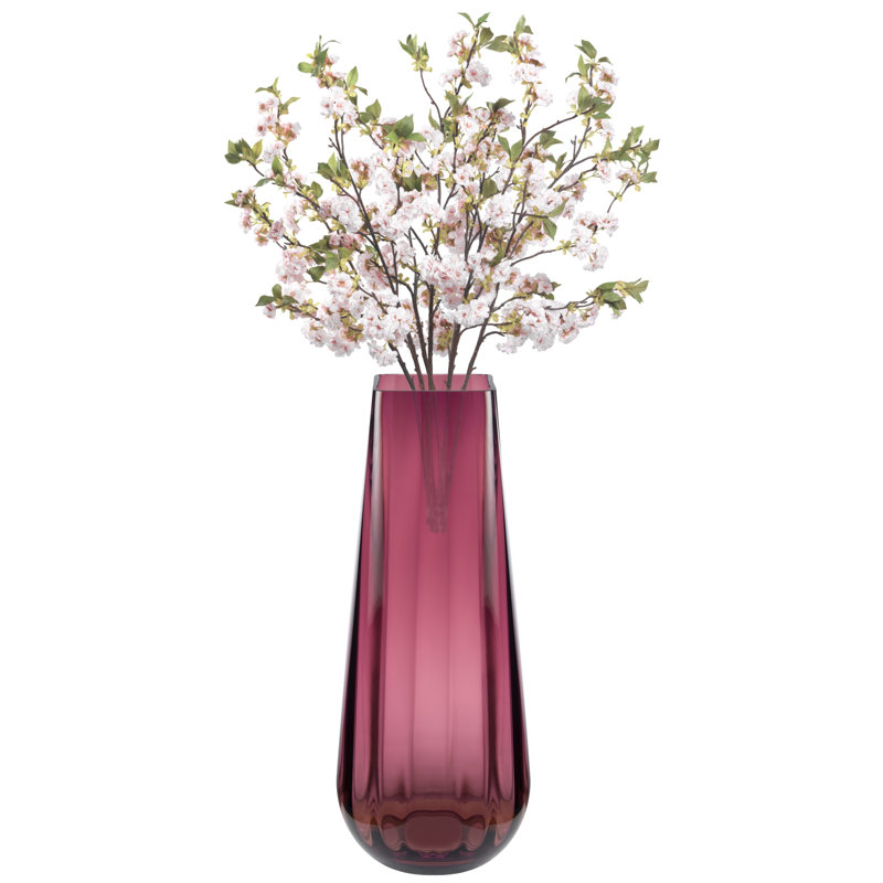 Flower Vase - Glass -  Amethyst - Berry - Colored - Thick - 13.9"H - Square Top - Optic  Design - European Made - by Barski