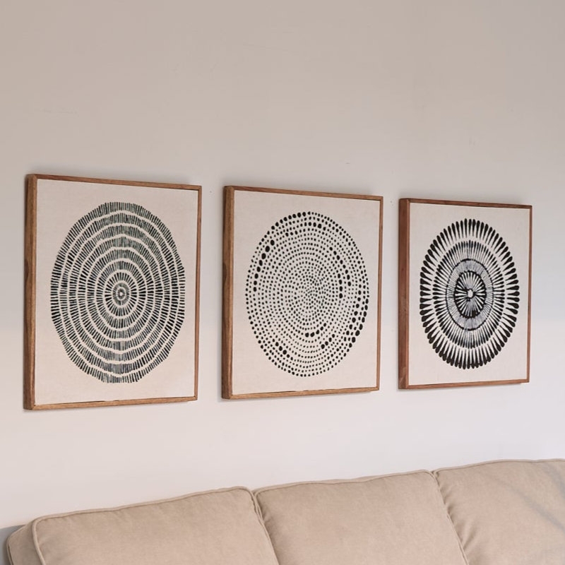 Wall Decor on Wood, Circle Print I II III, Set of 3