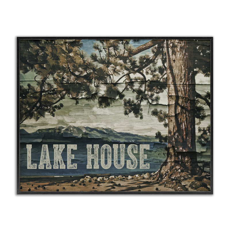 «Rustic Lake House View», estampe numérique, design by Sophie 6, Giclée encadrée noir minuit, H 16 po x l 20 po