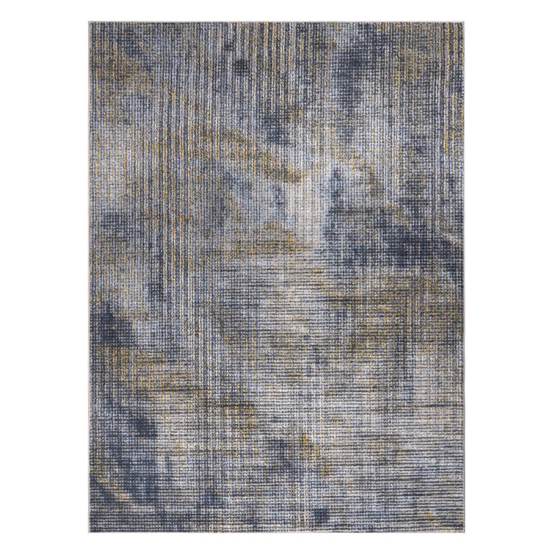 Tapis en polyester abstrait doré, gris et bleu de la collection Lela, Rectangle 5 pi 2 po x 7 pi 5 po