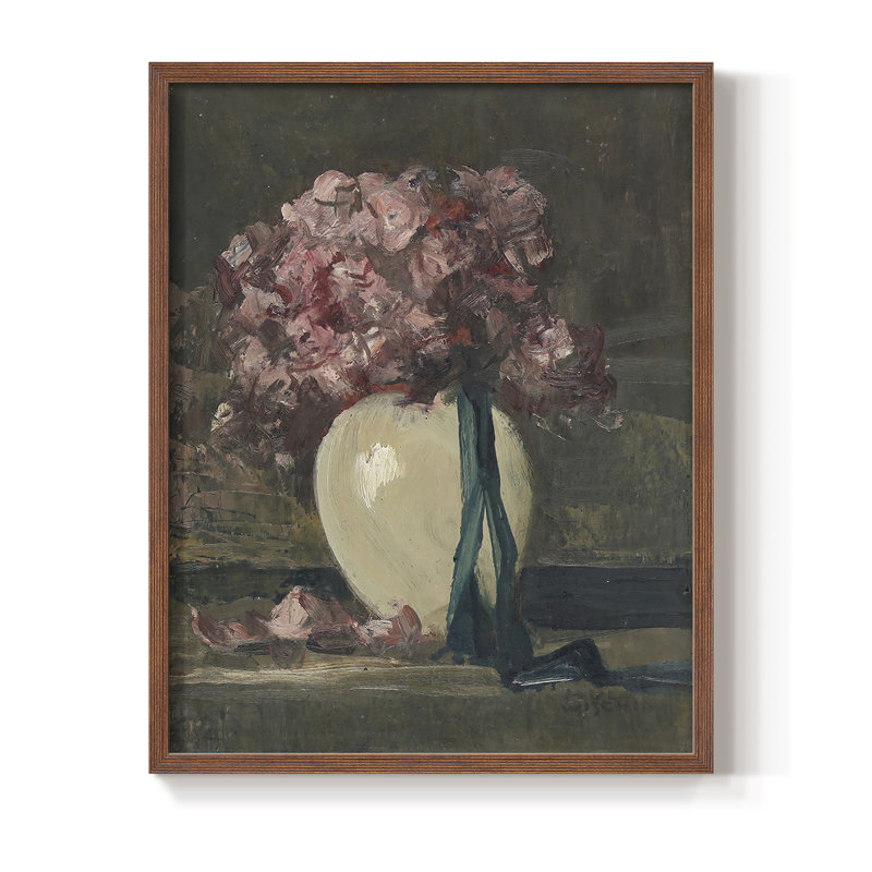 Impression florale vintage encadrée Lxxiv - bois massif, Noyer, H 21 po x l 17 po