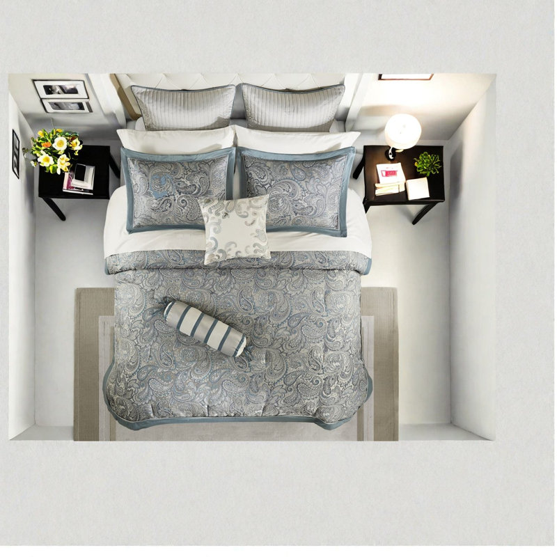 Ensembles de literie luxueux en coton bleu sarcelle, motif cachemire pour chambres élégantes