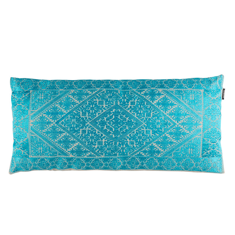 Lila Embroidered Ikat Lumbar Pillow, Blue