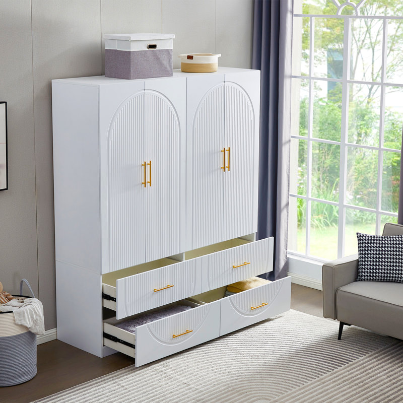 Gargiulo Wardrobe Armoire 4 Door & 4 Drawers,  White