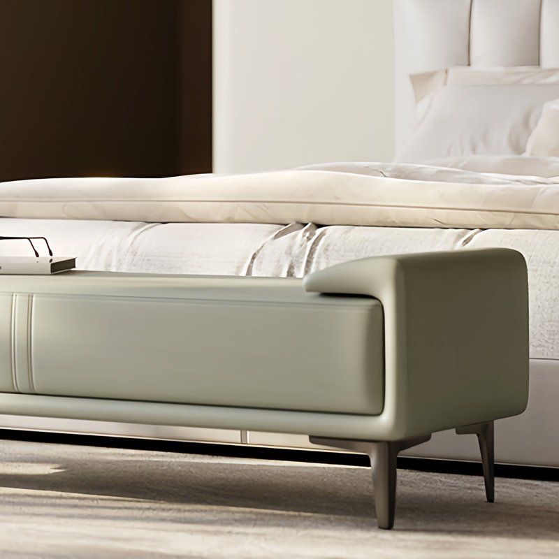 Banc rembourré en microfibre Ingerid, H 20,86 po x l 59,05 po x P 17,71 po, Crème/Vert