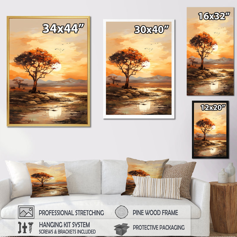 Arbre africain africain Essence I - Art mural africain, salon, Toile tendue, H 40 po x l 30 po