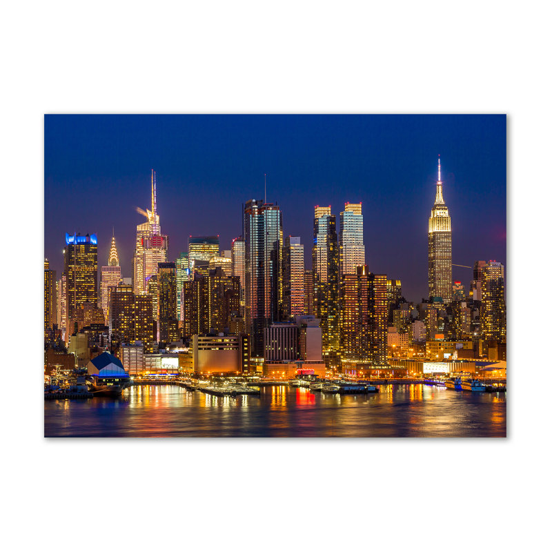 Manhattan By Night - Wrapped Canvas Print