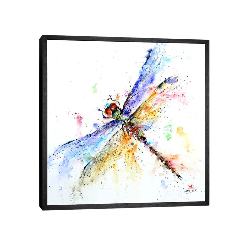 Dragonfly - Painting on Canvas, 45.72 cm H x 45.72 cm W, Black Framed