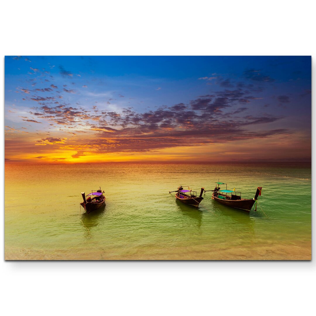 Leinwandbild Boote am Strand in Thailand