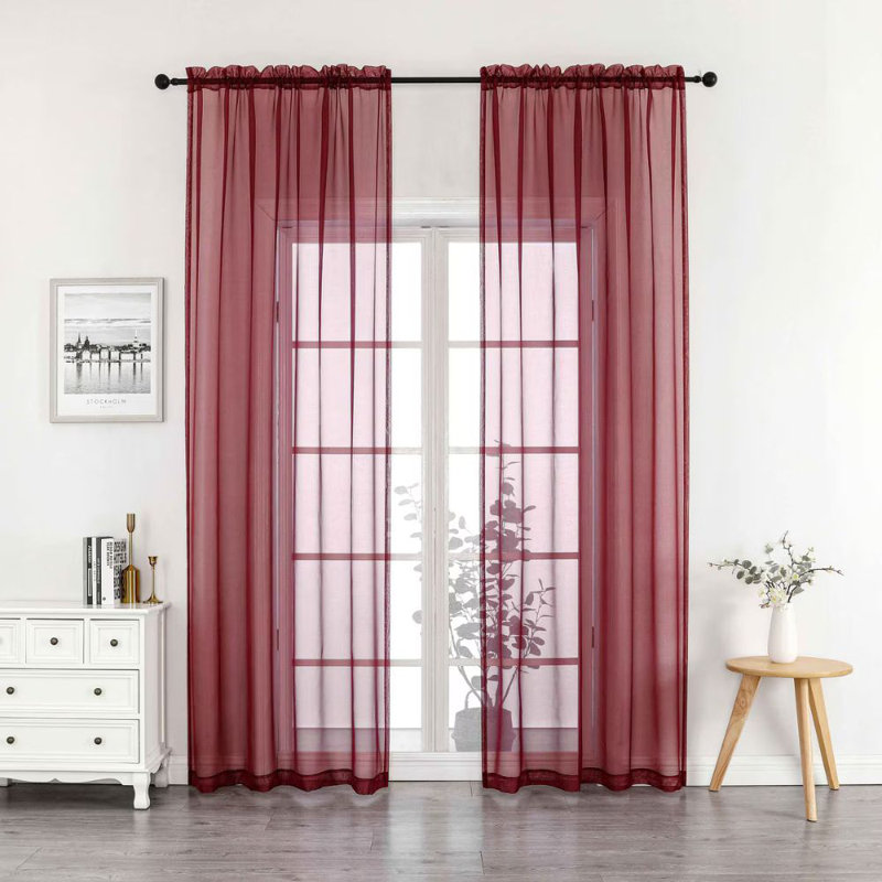 Paquet de 2 panneaux transparents en voile de cristal l 52 po x L 95 po Woven Trends, L 52 po x L 95 po, Bourgogne