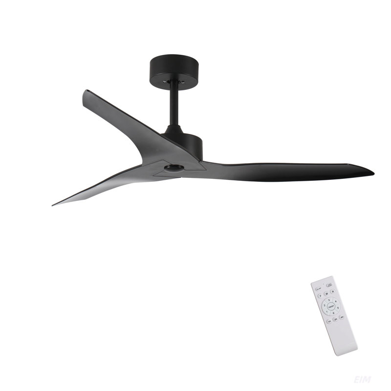 Modern Ceiling Fan, 52" Outdoor black Ceiling Fan Without Light with Remote Control ,3 ABS Blades Farmhouse Ceiling Fan 6-speed Reversible DC Motor