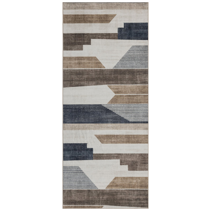 Theo Modern Beige Machine Washable Area Rugs, Runner 2'6" x 6'