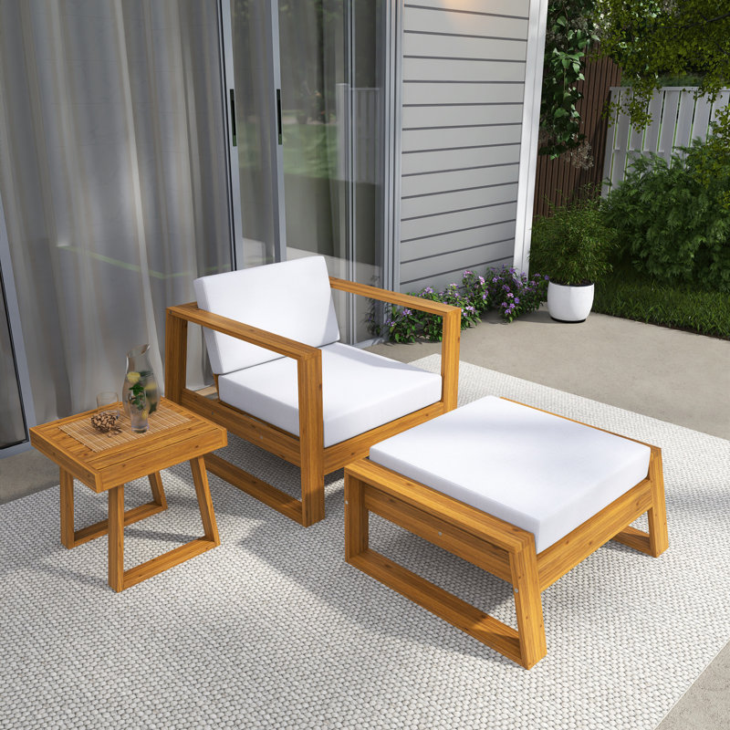 Ensemble de conversation 3 pièces avec canapé et coussins en bois massif, Beige