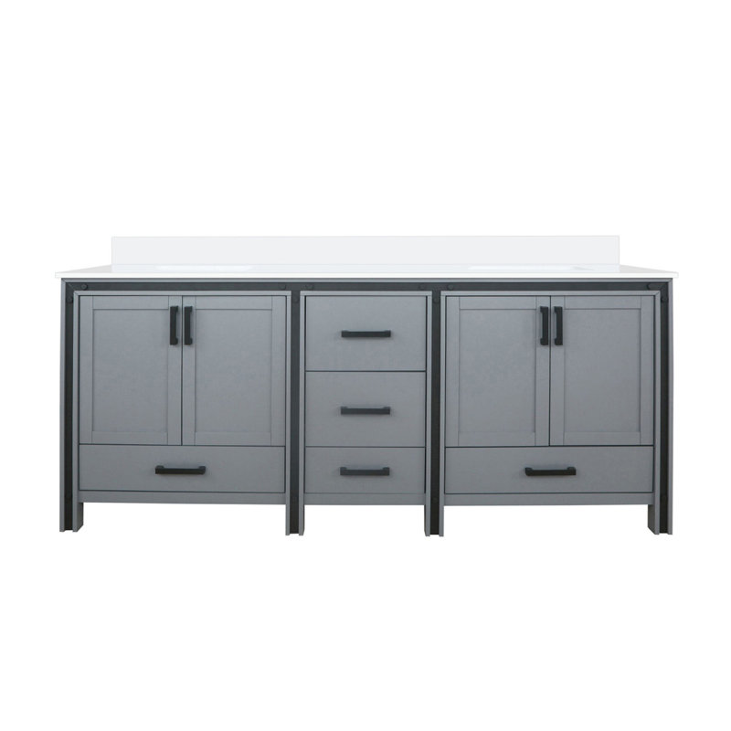 Meuble-lavabo double gris foncé 80 po X P 22 po D, avec plateau en marbre de culture, Gris foncé, 80"