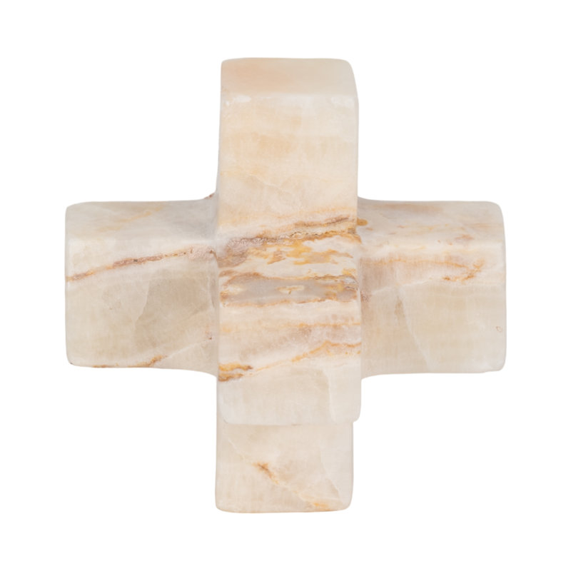 Decorative Marble Jack Sculpture for Tabletop Display - Modern Home Decor Cross Object for Bedroom, or Living Room Decoration - 4", White & Tan