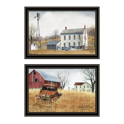 Trendy Decor 4U 2- Piece Vignette Washday And Granddad's Old Truck Black Framed Wall Art For Living Room, Bedroom Wall Art Print For Home Decor By Billy Jacobs