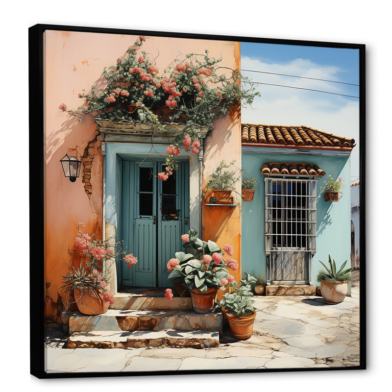 Charme colonial mexicain 1 - Art mural mexicain, Cadre flottant noir, 36" H x 36" W