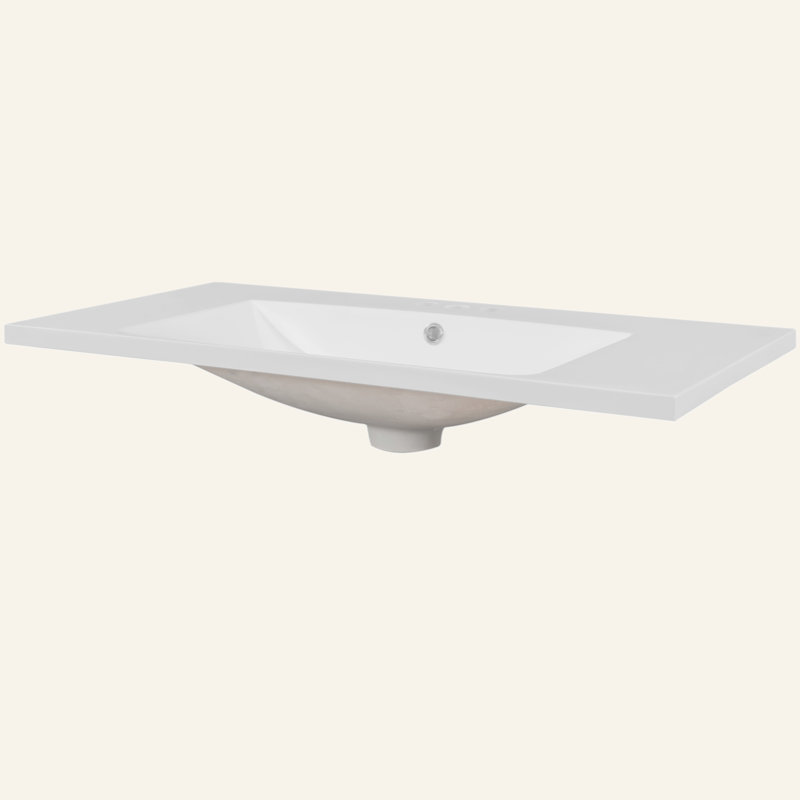 Plateau de meuble-lavabo simple 36 po avec lavabo blanc, 3 trous de robinet, céramique, blanc