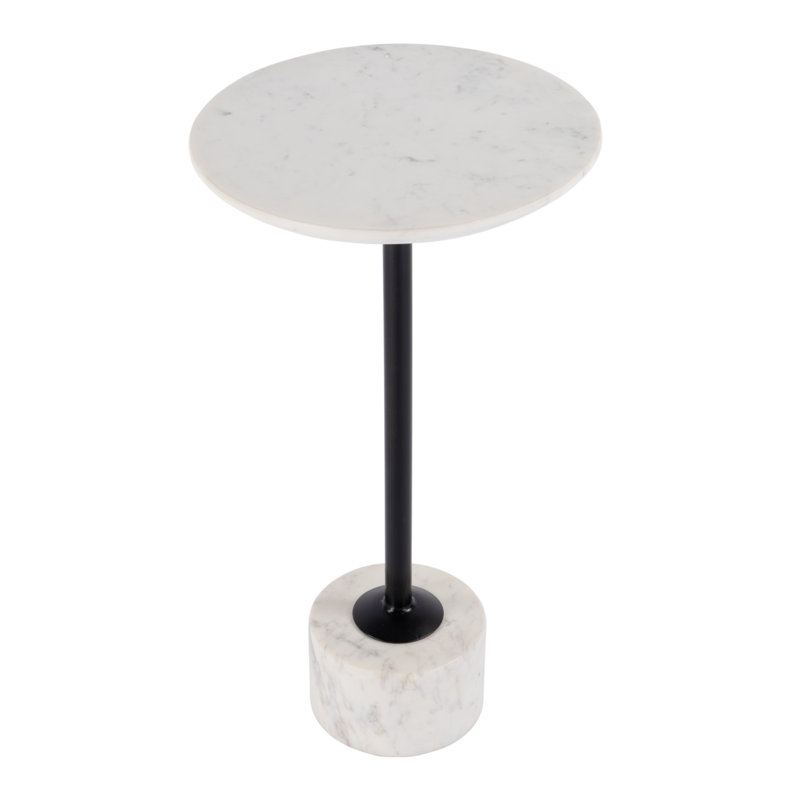Melani 13 in. W Round Marble and Iron Side Table