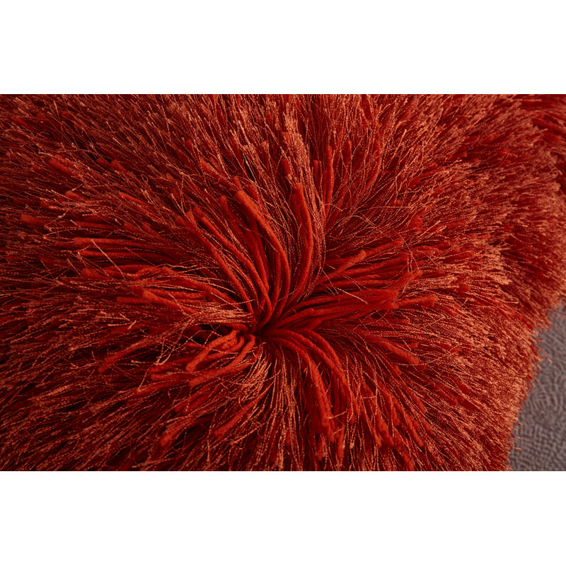Rust Blood Orange Shaggy Hand Tufted Decorative Pillow 18" x 18"
