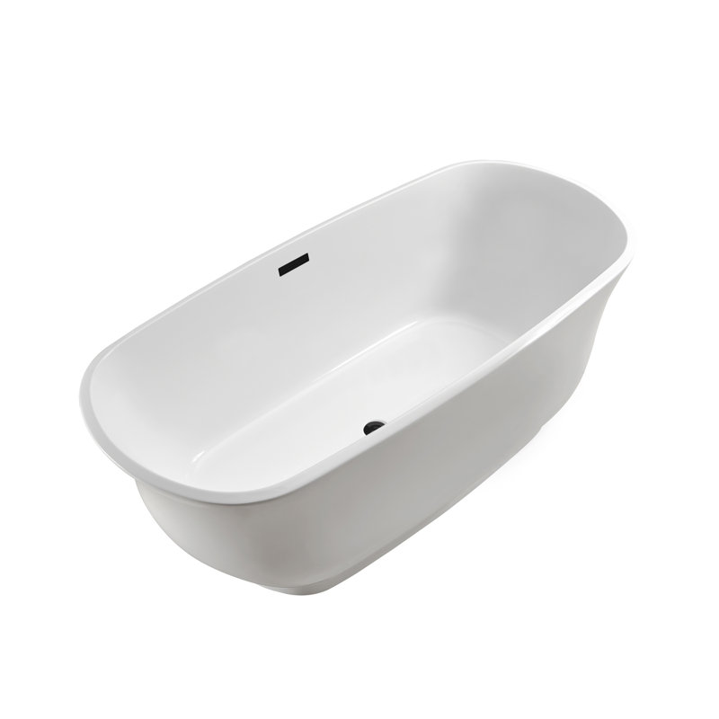 Baignoire de trempage autoportante en acrylique 67 "avec drain et plateau en bambou 67" Streamline, Noir mat