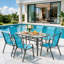 Chaises de patio empilables, tissu Textilène durable avec accoudoirs, cadre en métal robuste, chaises de salle à manger d'extérieur ergonomiques à séchage rapide pour la cour arrière et le bord de la piscine (bleu ciel, 6 pièces)-126637971-126637973