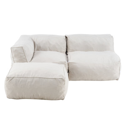 Bronwen Modern Coastal Outdoor Olefin Bean Bag Sectional Sofa With Ottoman & Shredded Foam Fill