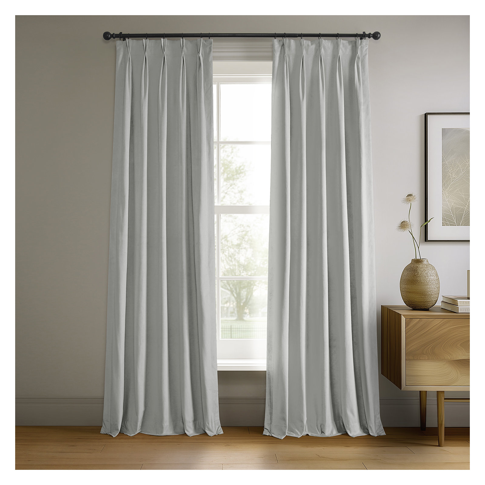 Balone French Pleat Signature Velvet Curtains for Bedroom Blackout Curtains for Living Room Single Panel, 25" W x 96" L