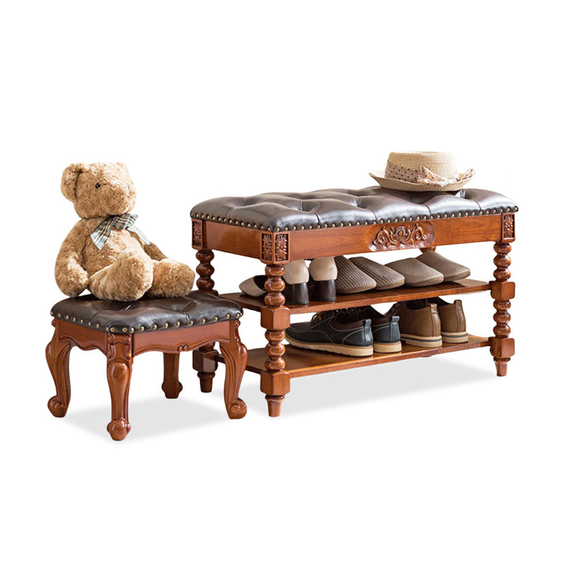 Banc de rangement rembourré pour chaussures, Cerise / brun