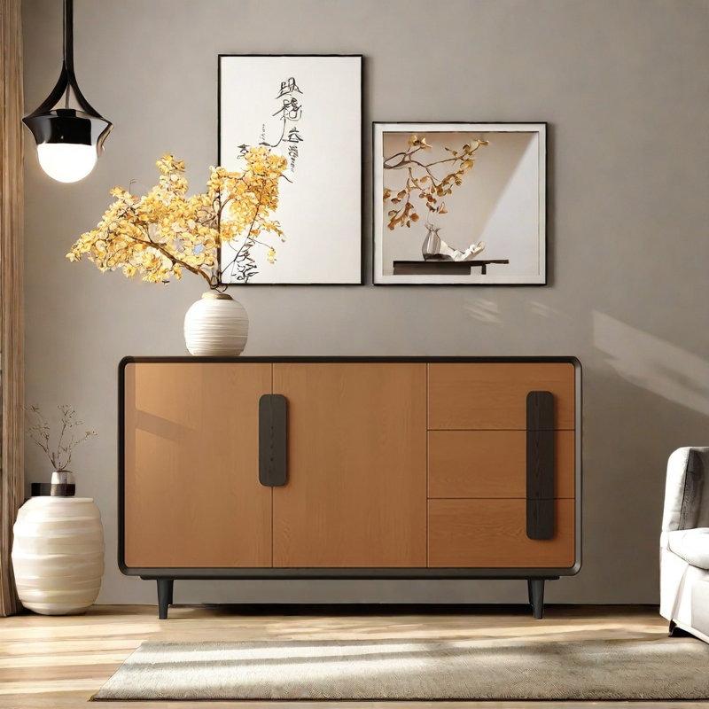 Modern Minimalist Sideboard Cabinet, Black/Brown