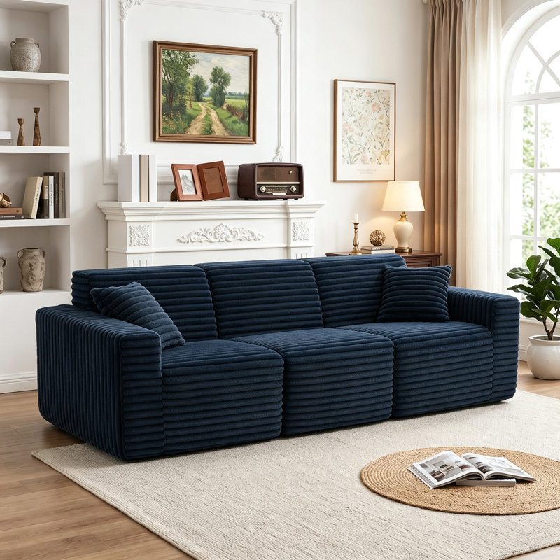 Canapé modulaire rembourré 3 pièces en flanelle de fourrure de lapin 3 pièces, Marine