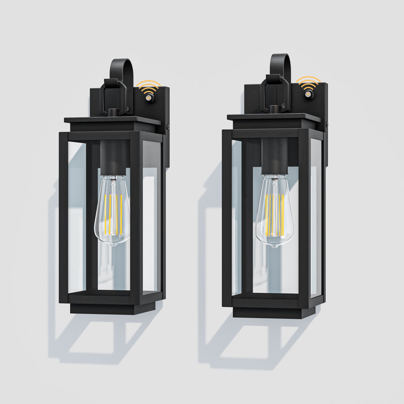 Black 14.5''H Motion Sensor 1-Light Outdoor Wall Lantern with Clear Glass Shade Waterproof