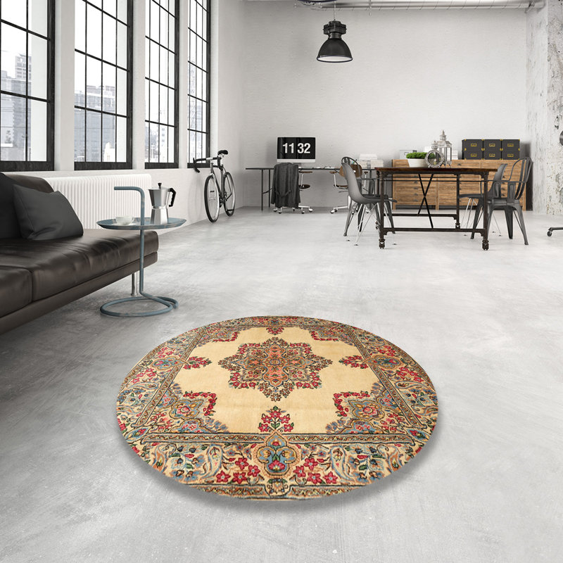 Tapis rouge/crème/gris traditionnel Orpington, Rond 4 pi