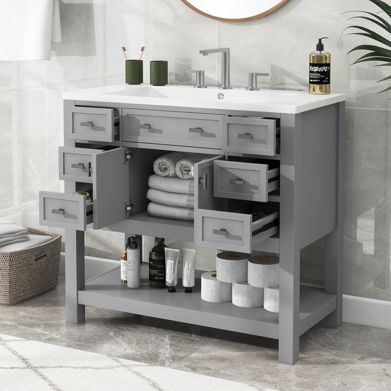 Meuble-lavabo 36 po avec lavabo supérieur, Gris