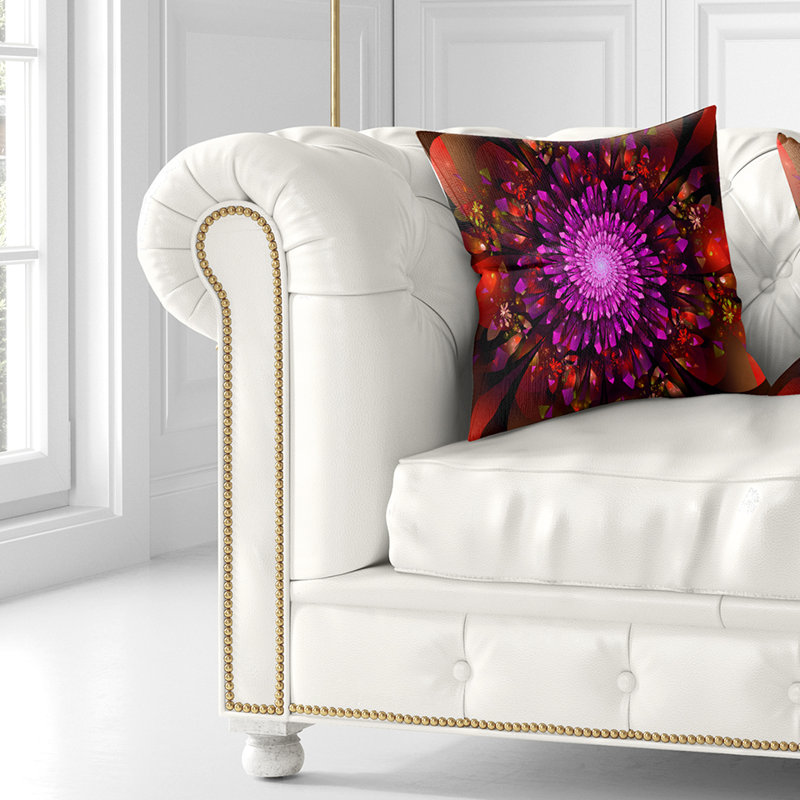 Cristaux brillants mauves dans l'espace - coussin à imprimé floral, 16 po x 1 po, Coussin décoratif