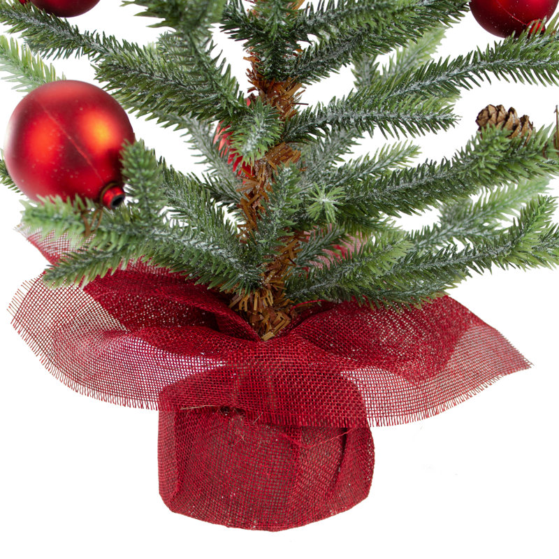 18" Potted Pine With Red Ornaments Medium Artificial Christmas Tree - Unlit