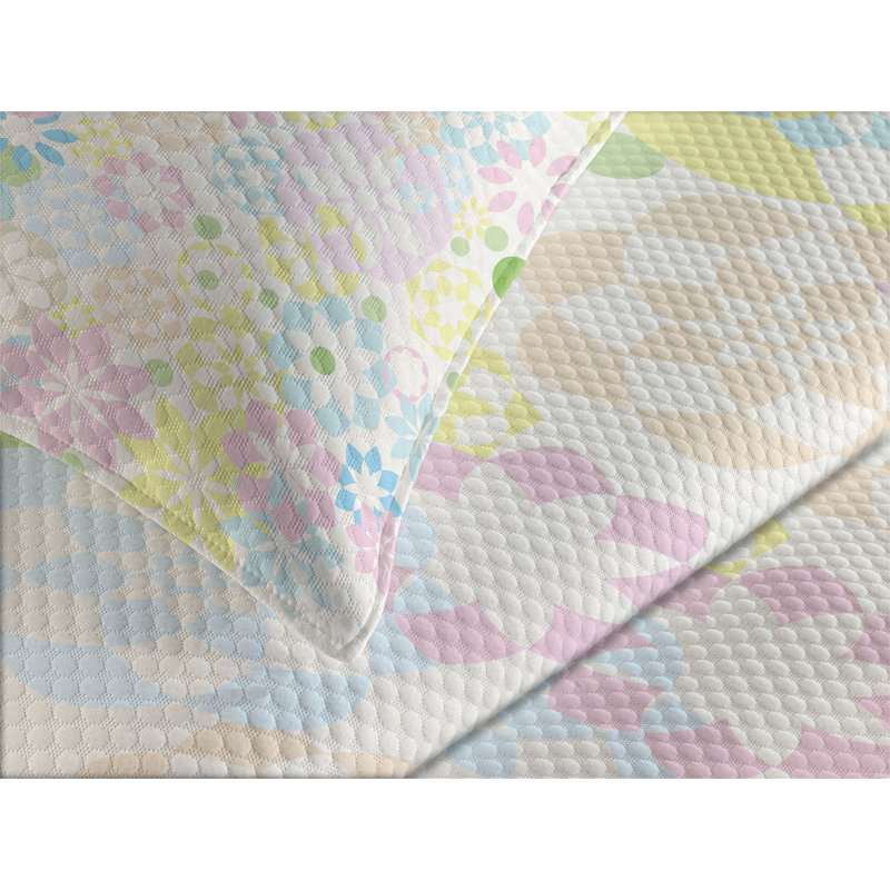 Ambesonne Pastel Bedspread Set Blooming Flowers Spring Multicolor, King Bedspread + 2 Standard Shams