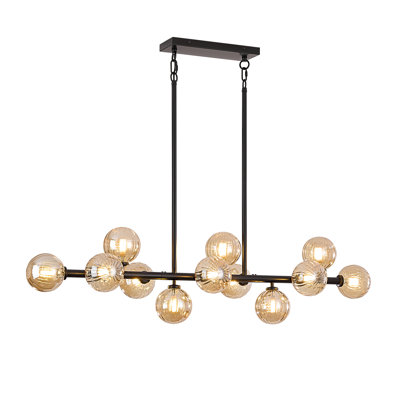 Lustre linéaire moderne en verre bullé à 12 lumières à intensité variable Spoutnik
