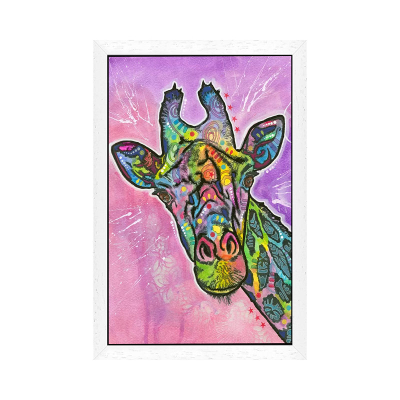 Giraffe by Dean Russo - Print on Canvas, 66.04 cm H x 45.72 cm W, White Floater Framed