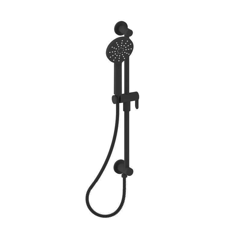 Rail de douche et douchette à main avec coude intégré noir mat Vitalia-BK, Noir mat