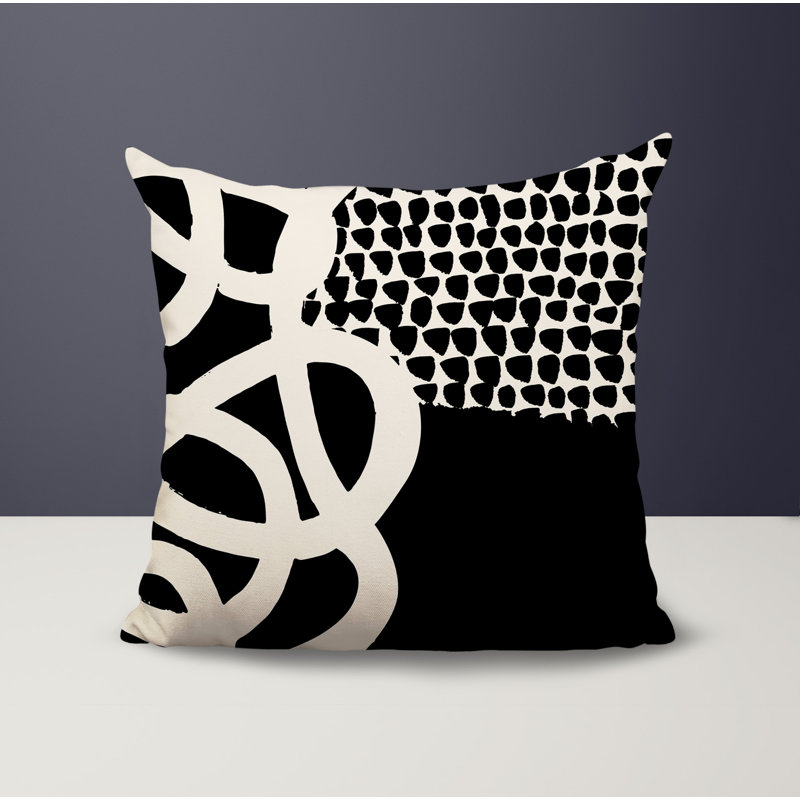 Oreiller carré réversible intérieur / extérieur Deo, H 19 po x l 19 po, Noir / blanc cassé abstrait