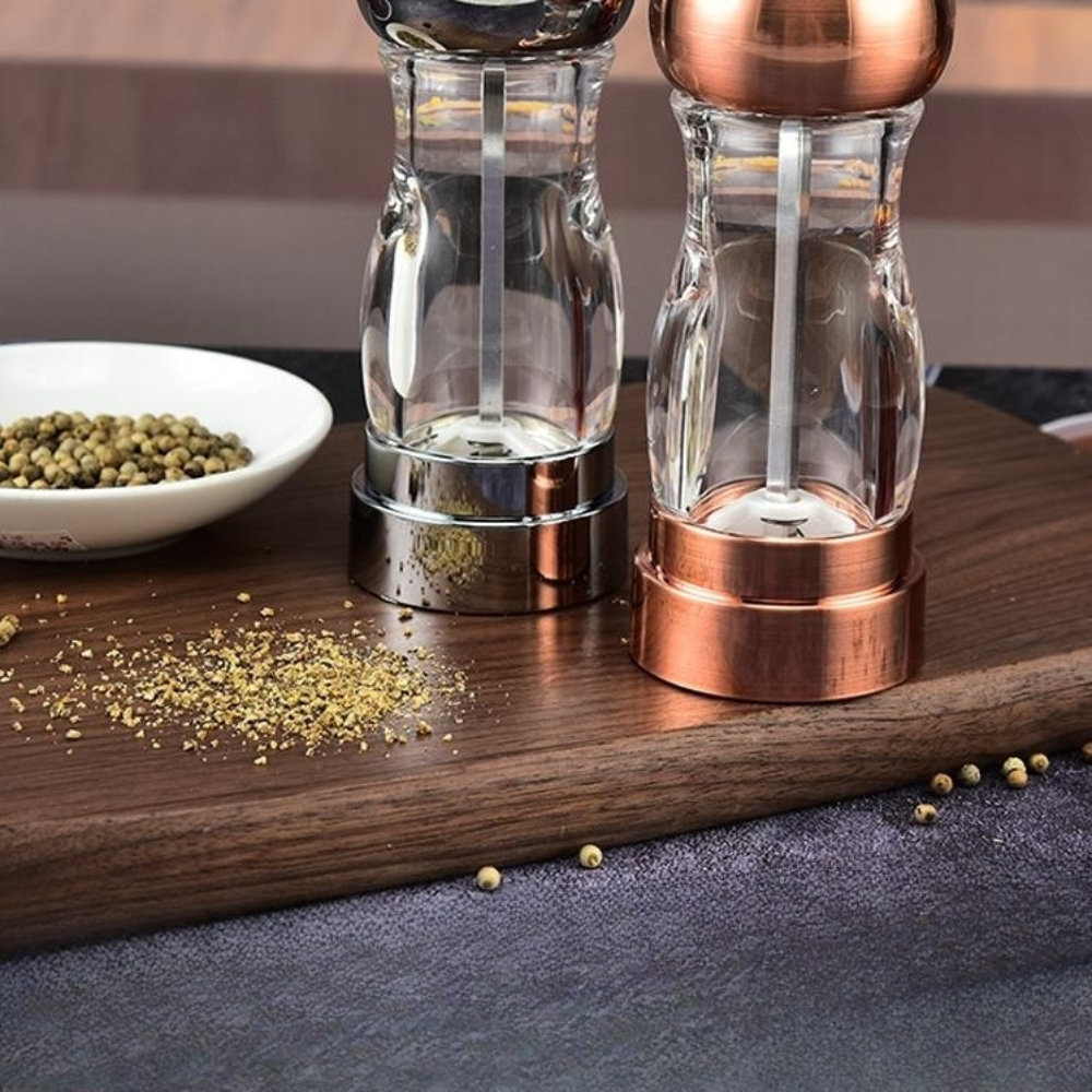 Wooden Salt and Pepper Grinder Set with Shelf Manual Mills Acrylic