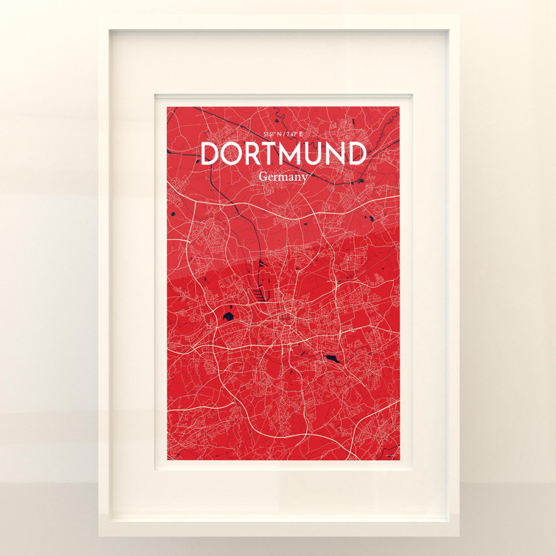 Dortmund City Map in Nautical 1 Piece Wall Art, 27.6cm H x 19.7cm W x 0.05cm D
