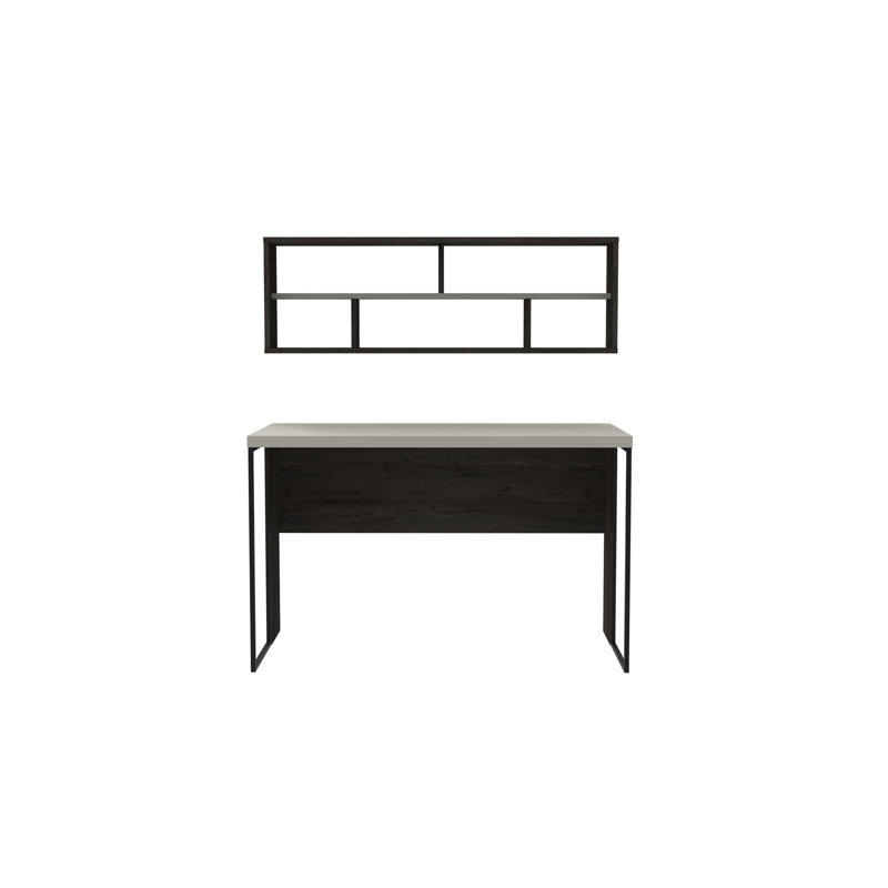 Traudel Writing Desk With Wall Shelf, Dark Coffee/White
