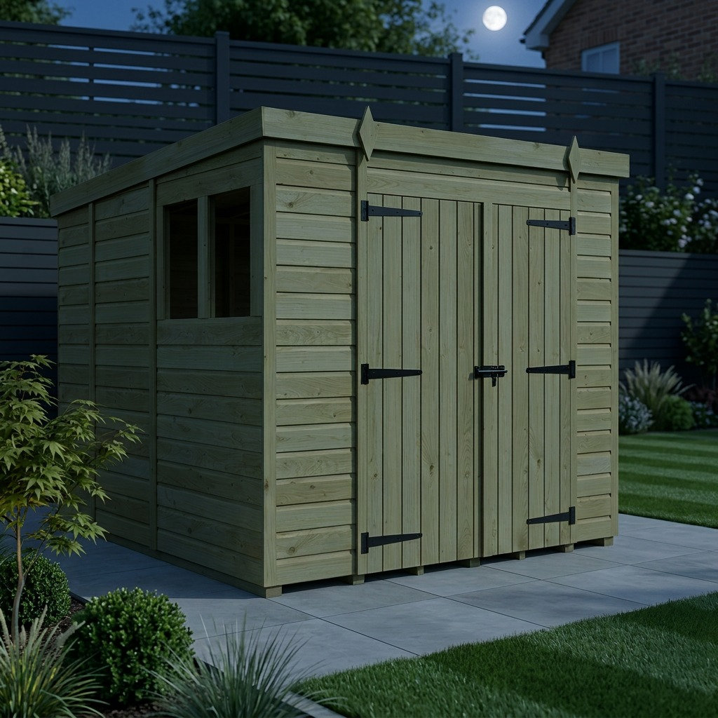 Total Sheds 9ft x 9ft Pent Garden Shed - Double Door - With Windows - Pressure Treated Timber - UK Manufactured