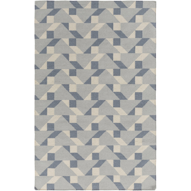 Geometric Hand Tufted Wool/Cotton Light Gray Area Rug, Rectangle 2' x 3'