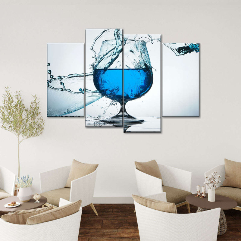 Vin et alcool - cocktail bleu, impression sur toile, 4 pièces, H 48 po x l 75 po x P 1 po